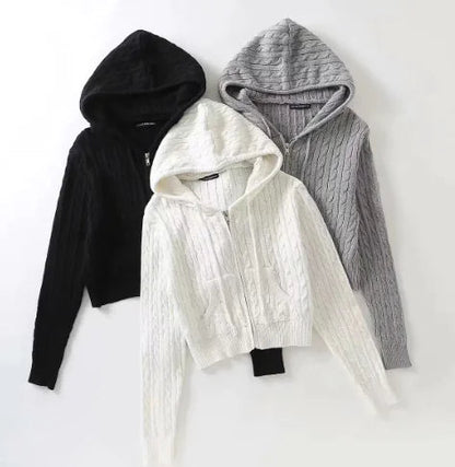 Hooded Twist Knitted Cardigan Coat For Women HejK.com
