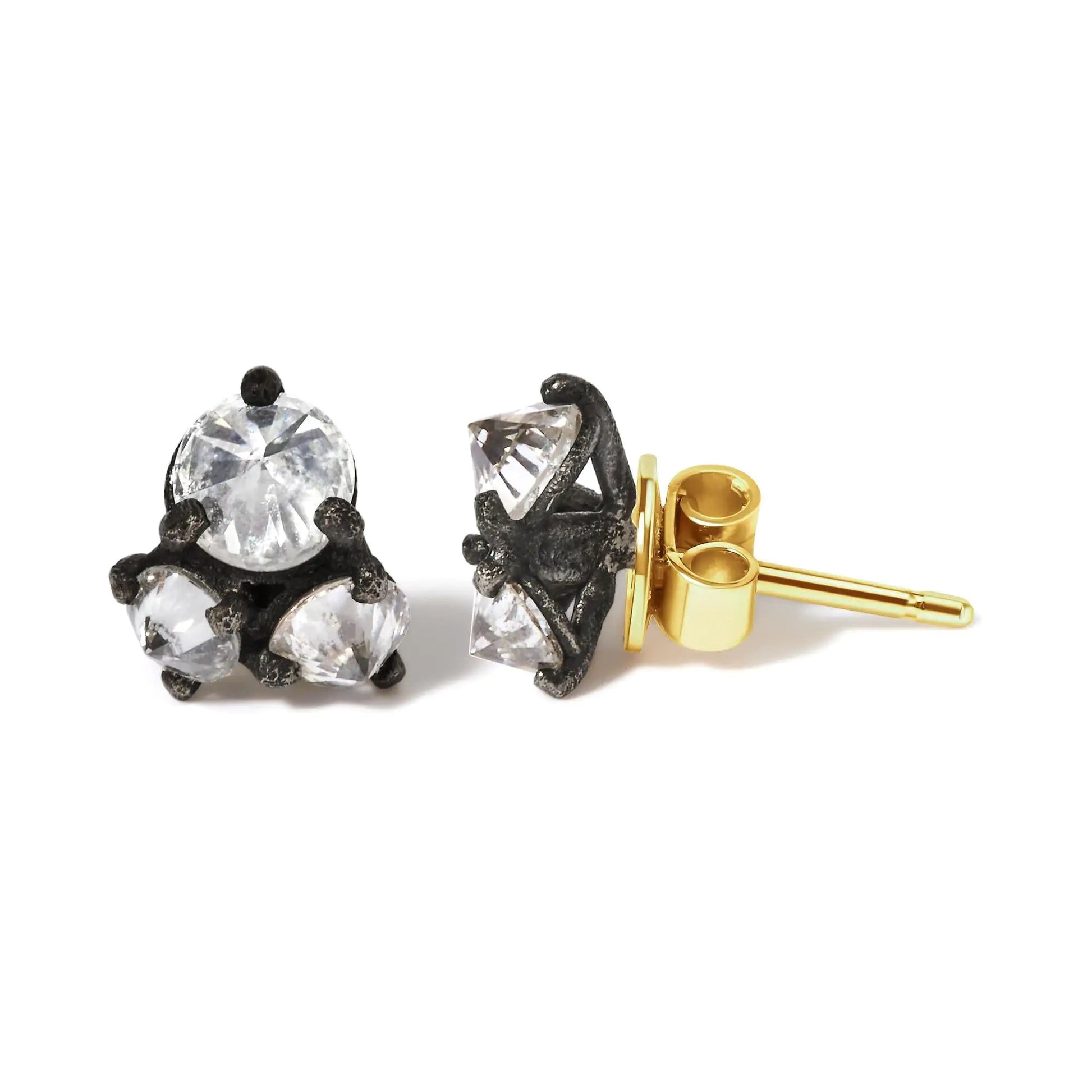 14K Yellow Gold and Black Oxidized Reverse Set 1 1/4 Cttw Diamond Trio Stud Earrings (I-J Color, I1-I2 Clarity) WEM Support (www.WEM.support)