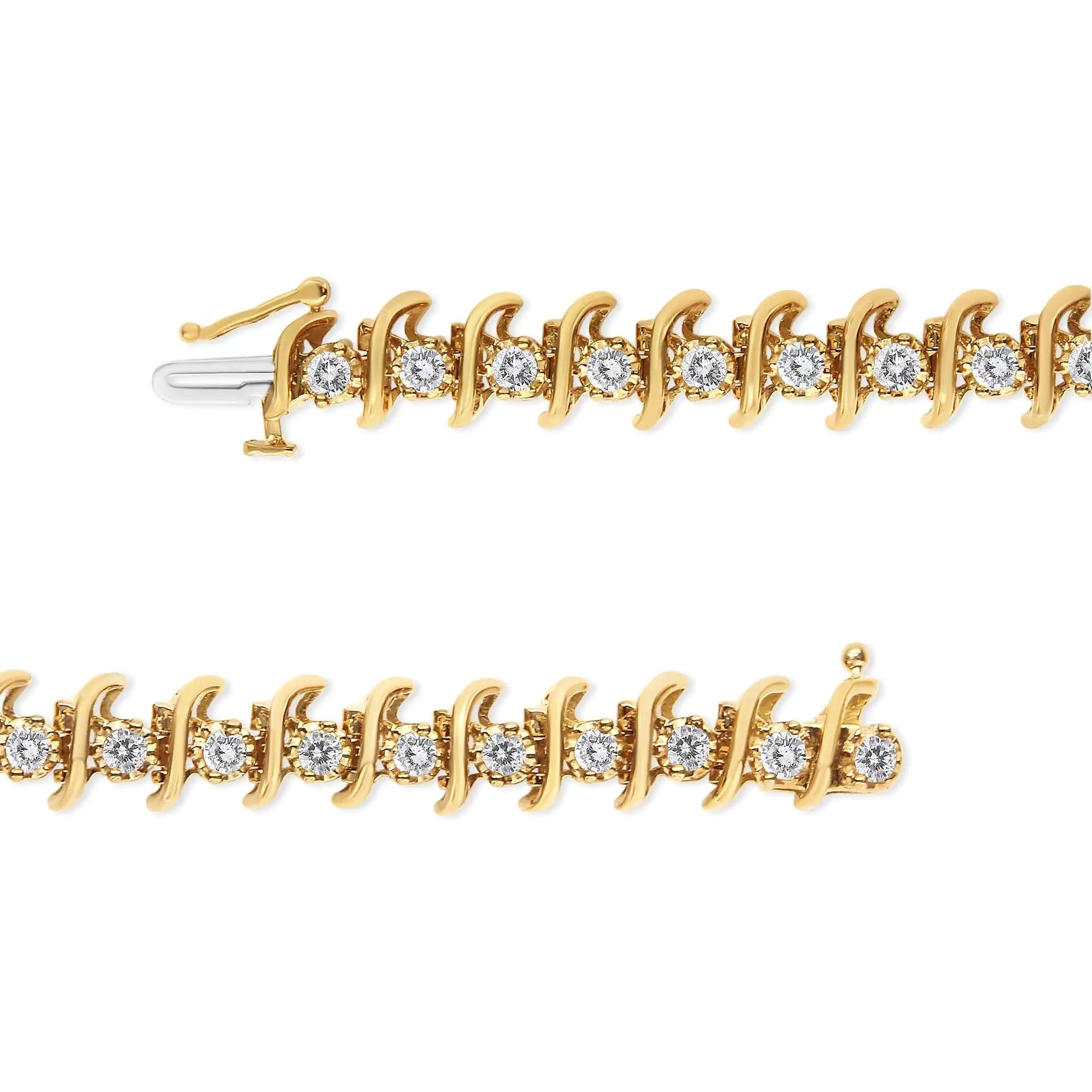 10K Yellow Gold Plated .925 Sterling Silver 3.00 Cttw Prong-Set Brilliant Round-cut Diamond "S" Link Bracelet (J-K Color, I2-I3 Clarity) - Size 7.5 WEM Support (www.WEM.support)