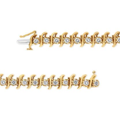 10K Yellow Gold Plated .925 Sterling Silver 3.00 Cttw Prong-Set Brilliant Round-cut Diamond "S" Link Bracelet (J-K Color, I2-I3 Clarity) - Size 7.5 WEM Support (www.WEM.support)
