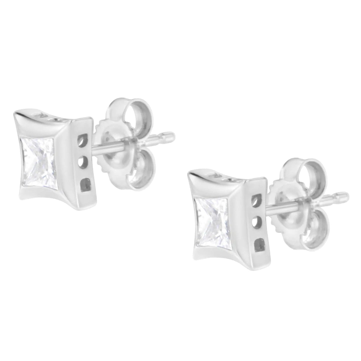 10K White Gold 1/2 Cttw Invisible Set Princess-Cut Diamond Stud Earrings (H-I Color, SI2-I1 Clarity) WEM Support (www.WEM.support)