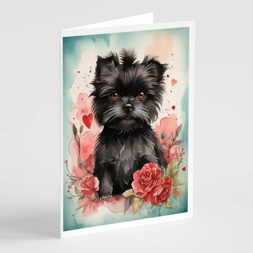 Affenpinscher Valentine Roses Greeting Cards Pack of 8 WEM Support (www.WEM.support)