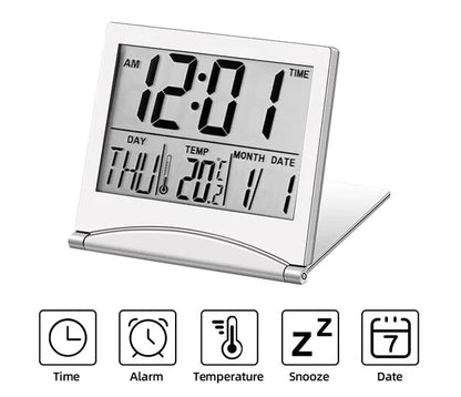 Digital Travel Alarm Clock Foldable Temperature LCD Clock Compact Desk Timer New WEM Support (www.WEM.support)