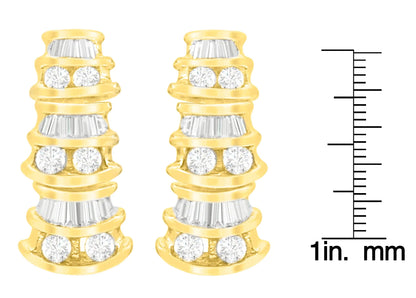 14K Yellow Gold Round and Baguette-Cut Diamond Earrings (7/8 cttw, H-I Color, SI2-I1 Clarity) WEM Support (www.WEM.support)