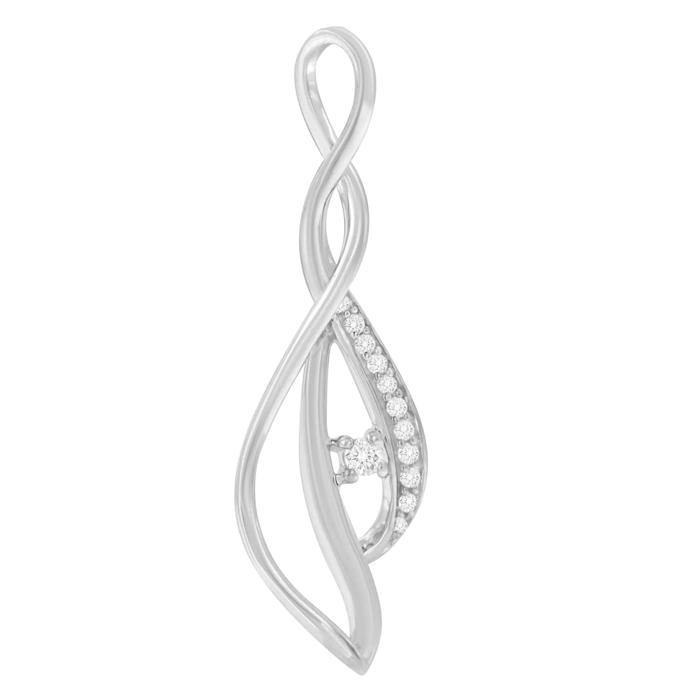 Colar Pingente Espira em Ouro Branco 10K com Diamante Redondo e Desenho em Espiral Aberto 18" (1/10 Cttw, Cor J-K, Clareza I1-I2) WEM Support (www.WEM.support)