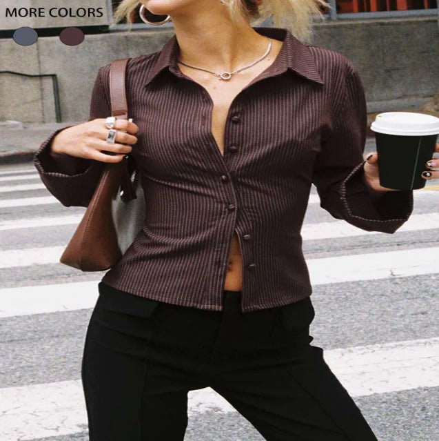 Lapel Breasted Cardigan Long Sleeve Shirt - Catch Cards