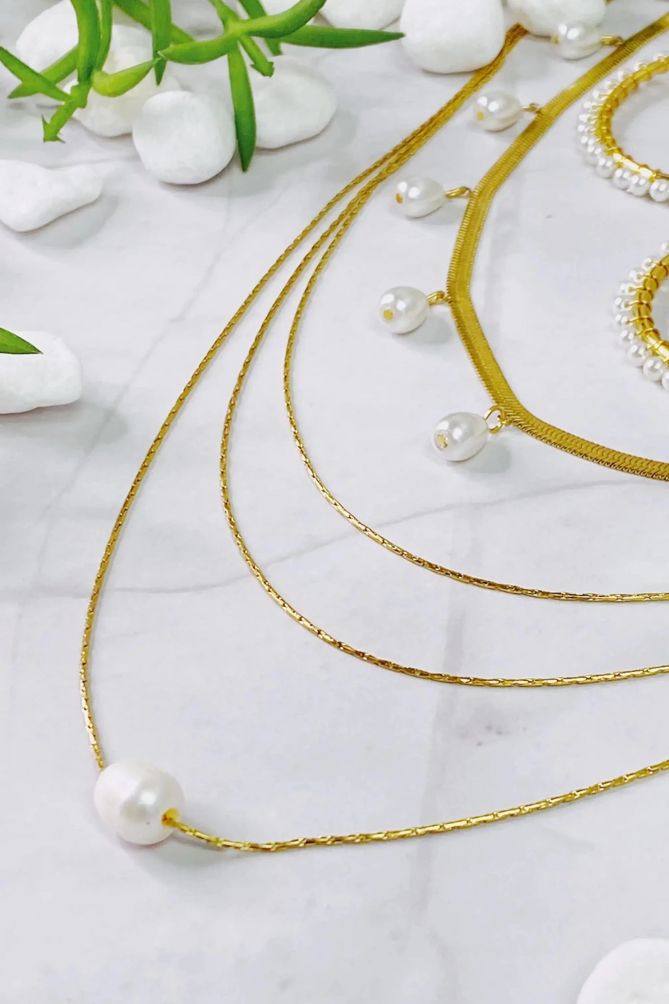 Layered Freshwater Pearl Pendant Necklace - Catch Cards