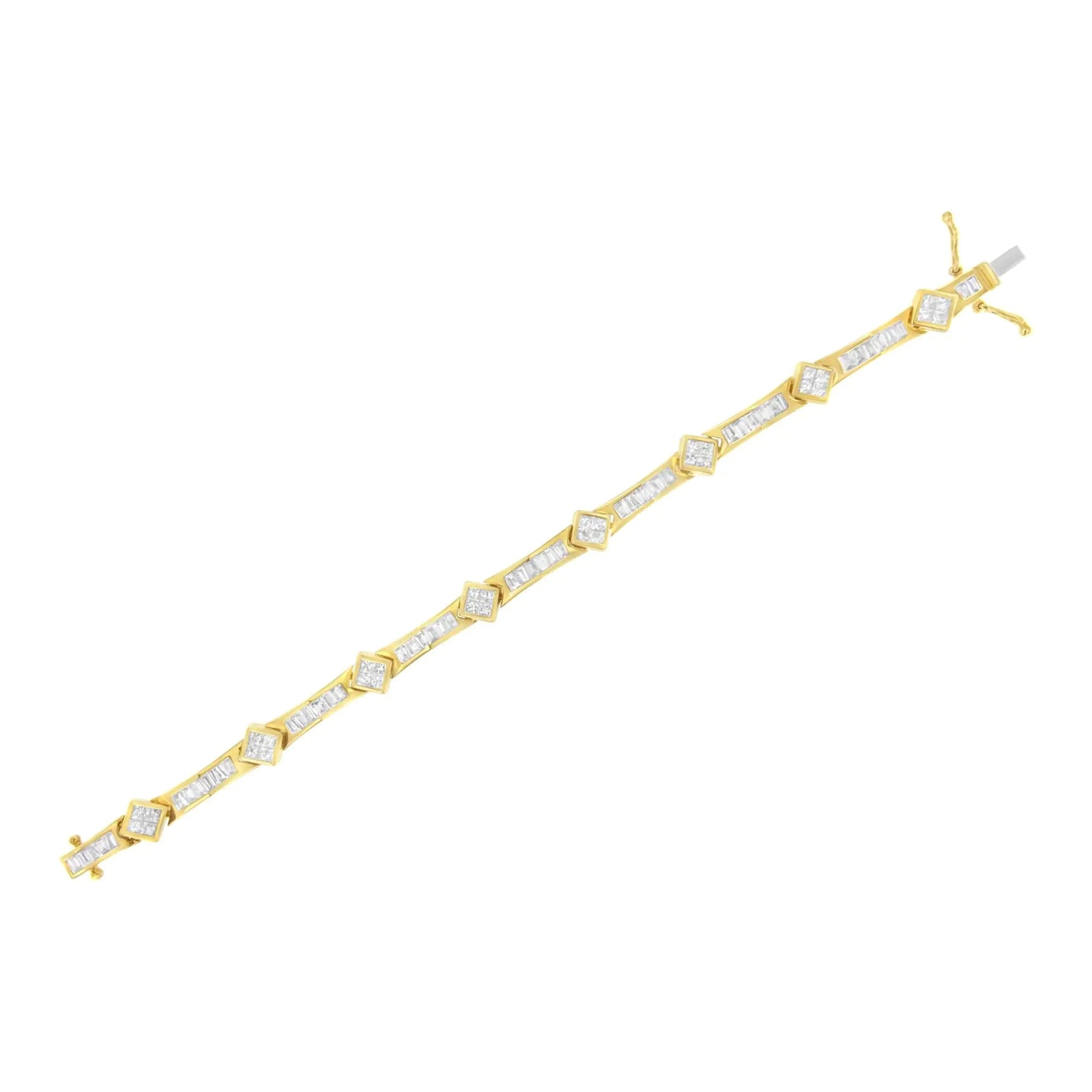14K Yellow Gold 5-3/8 Cttw Baguette & Princess Cut Diamond 7" Geometric Link Tennis Bracelet (H-I Color, SI1-SI2 Clarity) WEM Support (www.WEM.support)