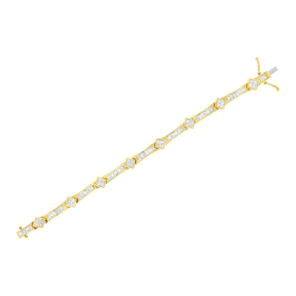 14K Yellow Gold 5-3/8 Cttw Baguette & Princess Cut Diamond 7" Geometric Link Tennis Bracelet (H-I Color, SI1-SI2 Clarity) WEM Support (www.WEM.support)