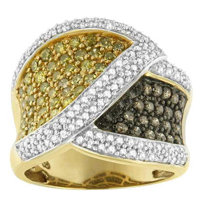 14K Yellow Gold Yellow, White, and Champagne Round-Cut Diamond Cross-over Ring (1 1/2 cttw, H-I Color, I1-I2 Clarity) WEM Support (www.WEM.support)
