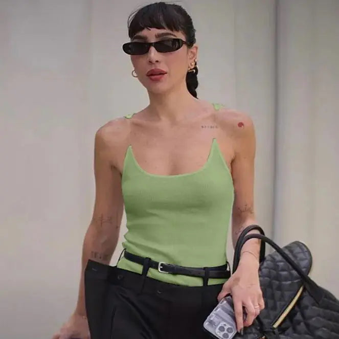 U-neck Slim Fit Slimming Inner Outer Wear Solid Color Vest HejK.com