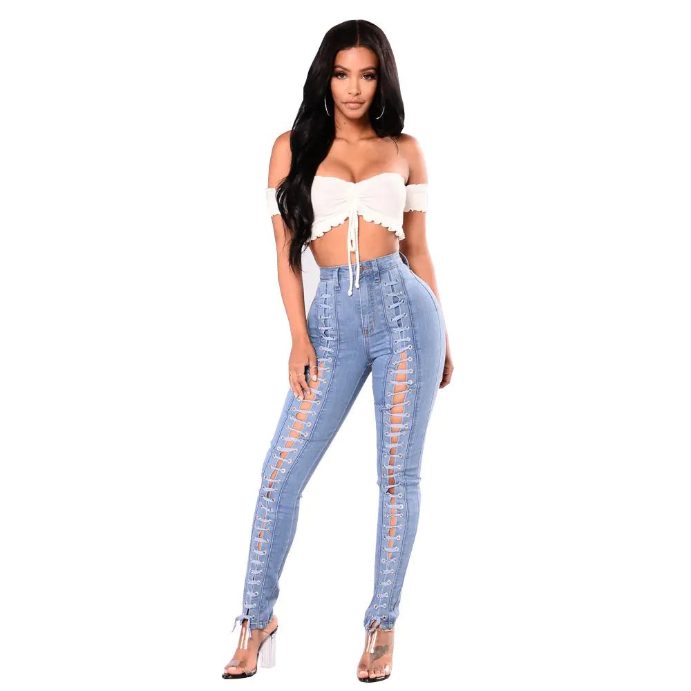 Light Blue Bandage Jeans for Women - Wholesale Supply - Catch Cards