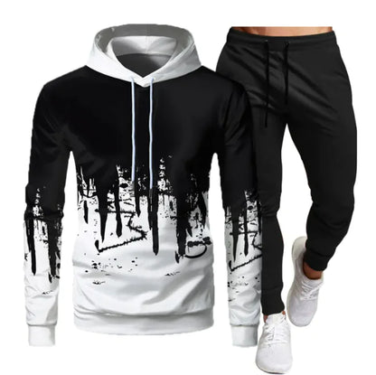 Men's Solid Color Sweater Sports Hooded 3D Sweater Suit