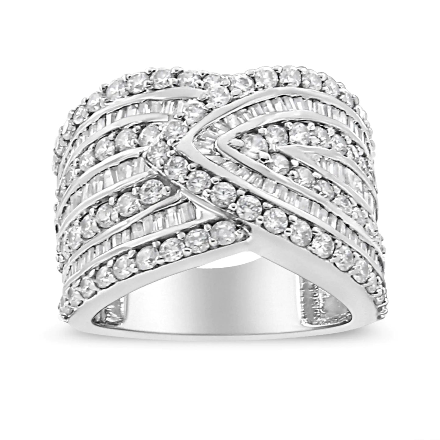 .925 Sterling Silver 2 3/8 Cttw Diamond Multi Row Overlay Band Ring ( J-K Color, I3 Clarity) WEM Support (www.WEM.support)