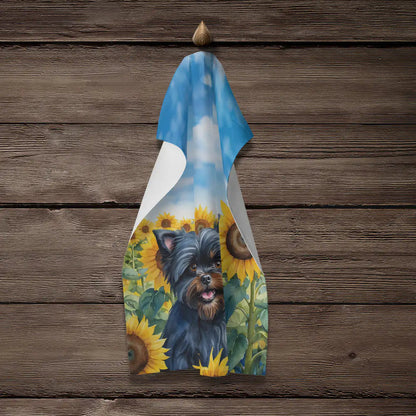 Affenpinscher in Sunflowers Kitchen Towel WEM Support (www.WEM.support)