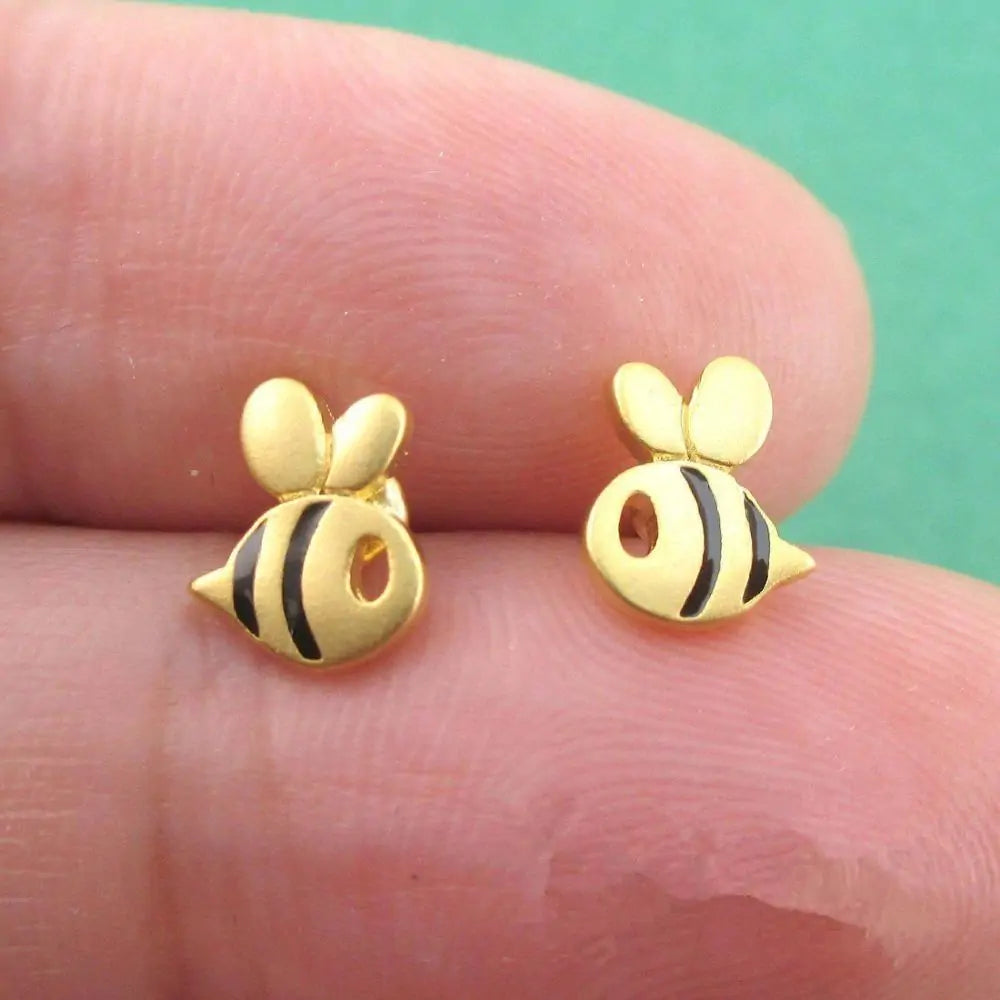 Baby Bee Earrings Variation Gold With Black Accents WEM Support (www.WEM.support)