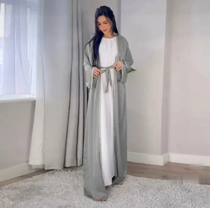 Rhinestone Dress Fashion Satin Soft Shawl Waist-tight Robe WEM Support (www.WEM.support)