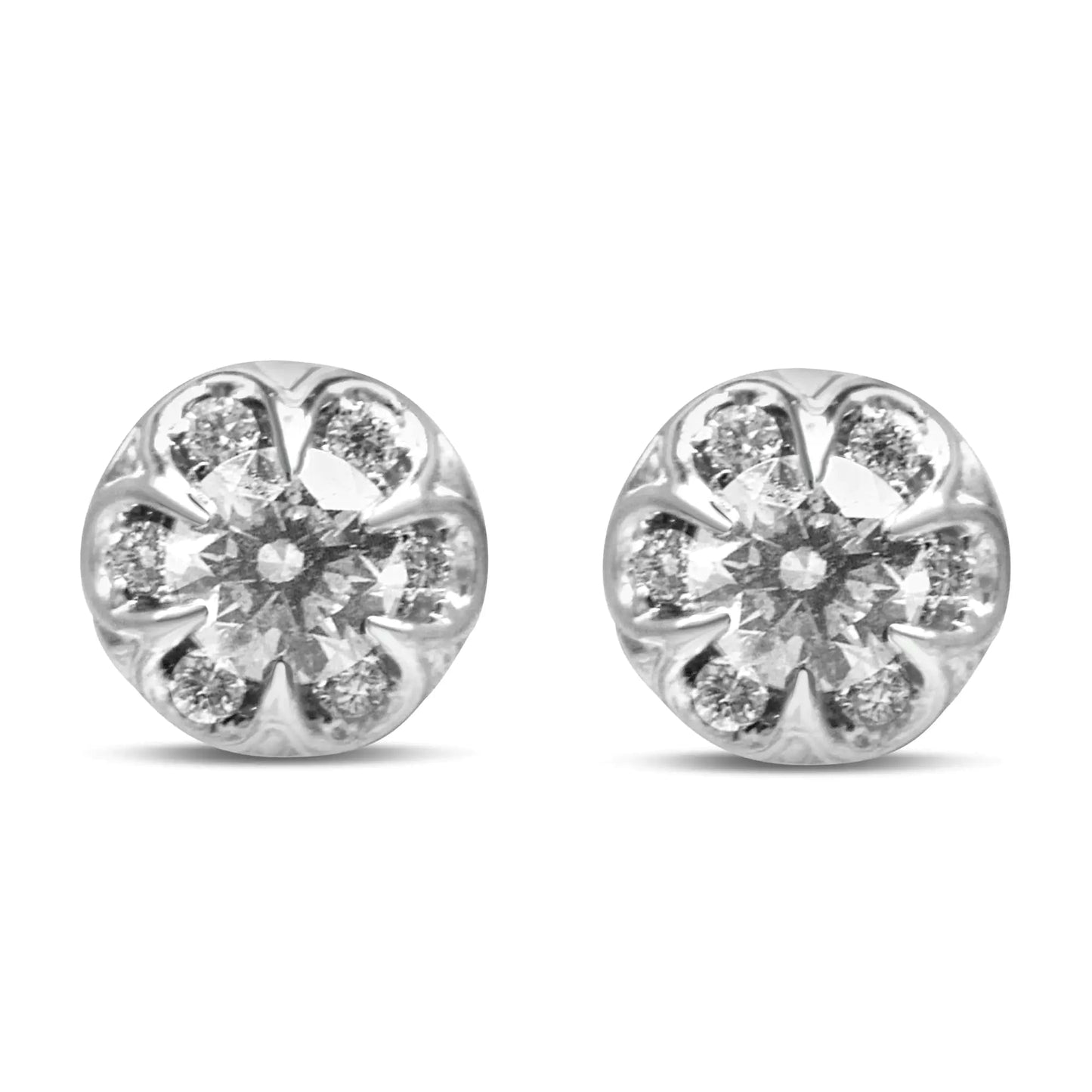 14K White Gold 3/4 Cttw Round Cut Diamond Halo Cluster Stud Earrings (I-J Color, I1-I2 Clarity) WEM Support (www.WEM.support)