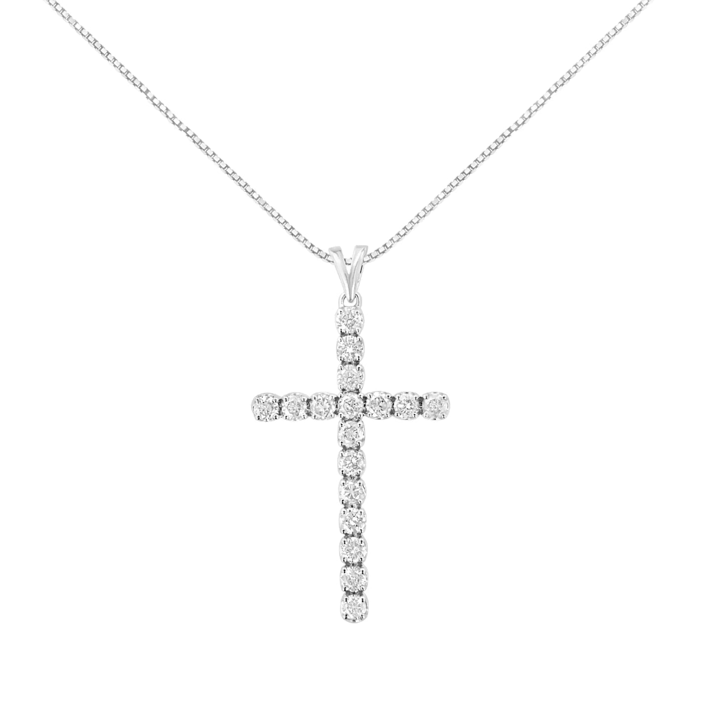 .925 Sterling Silver 2 cttw Classic Prong Set Round-Cut Diamond Cross 18" Pendant Necklace (I-J Color, I2-I3 Clarity) WEM Support (www.WEM.support)