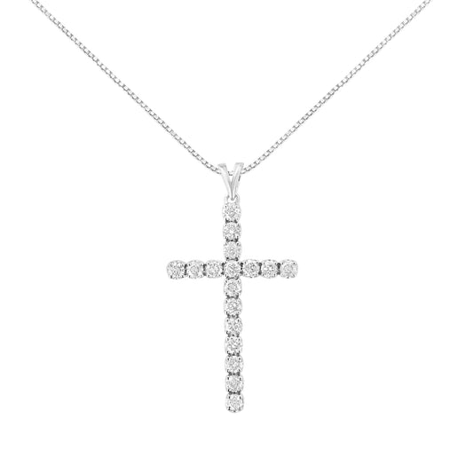 .925 Sterling Silver 2 cttw Classic Prong Set Round-Cut Diamond Cross 18" Pendant Necklace (I-J Color, I2-I3 Clarity) WEM Support (www.WEM.support)