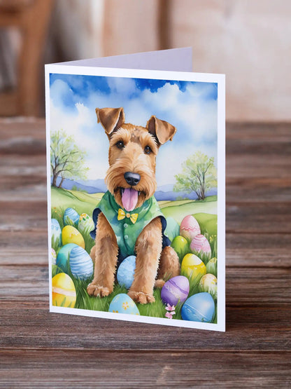 Airedale Terrier Easter Egg Hunt Greeting Cards Pack of 8 WEM Support (www.WEM.support)