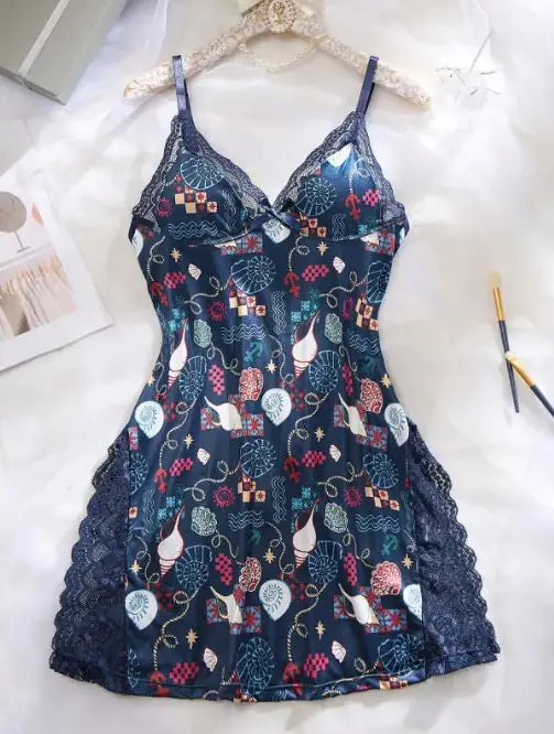 Sexy nattkjole med blondekant for kvinner - Women’s Sexy Lace Trim Night Dress WEM Support (www.WEM.support)