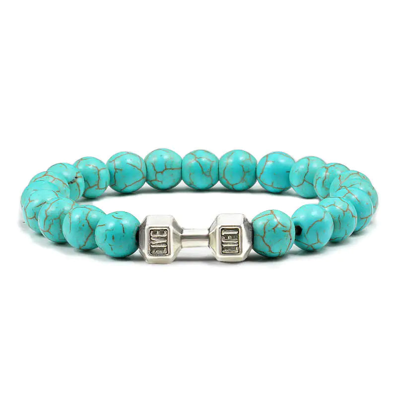 Turquoise Energy Gun Black Electroplated Alloy Barbell Bracelet WEM Support (www.WEM.support)