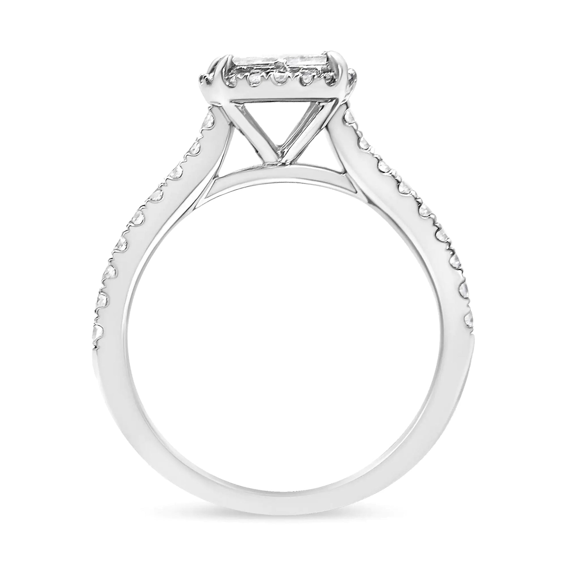 14K White Gold 1.00 Cttw Invisible Set Princess Diamond Composite Cushion Shaped Engagement Ring (H-I Color, I1-I2 Clarity) WEM Support (www.WEM.support)