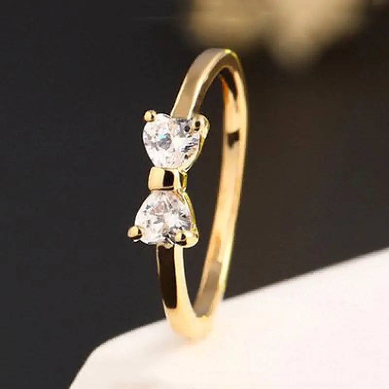 Heart-Shaped Zircon Bow Gold Ring WEM Support (www.WEM.support)