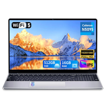 KUU Gaming Laptop 15.6 Inch Laptop Computer 16GB RAM 512GB SSD Celeron N5095 Processors FHD 1920 x 1080 Supports 180 Angle Opening WiFi 2.4G+5GBT 4.2