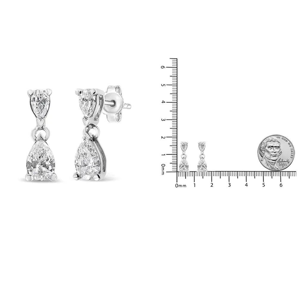 14K White Gold Pear Shape Lab Grown Diamond Dangle Stud Earrings (G-H Color, VS2-SI1 Clarity) WEM Support (www.WEM.support)