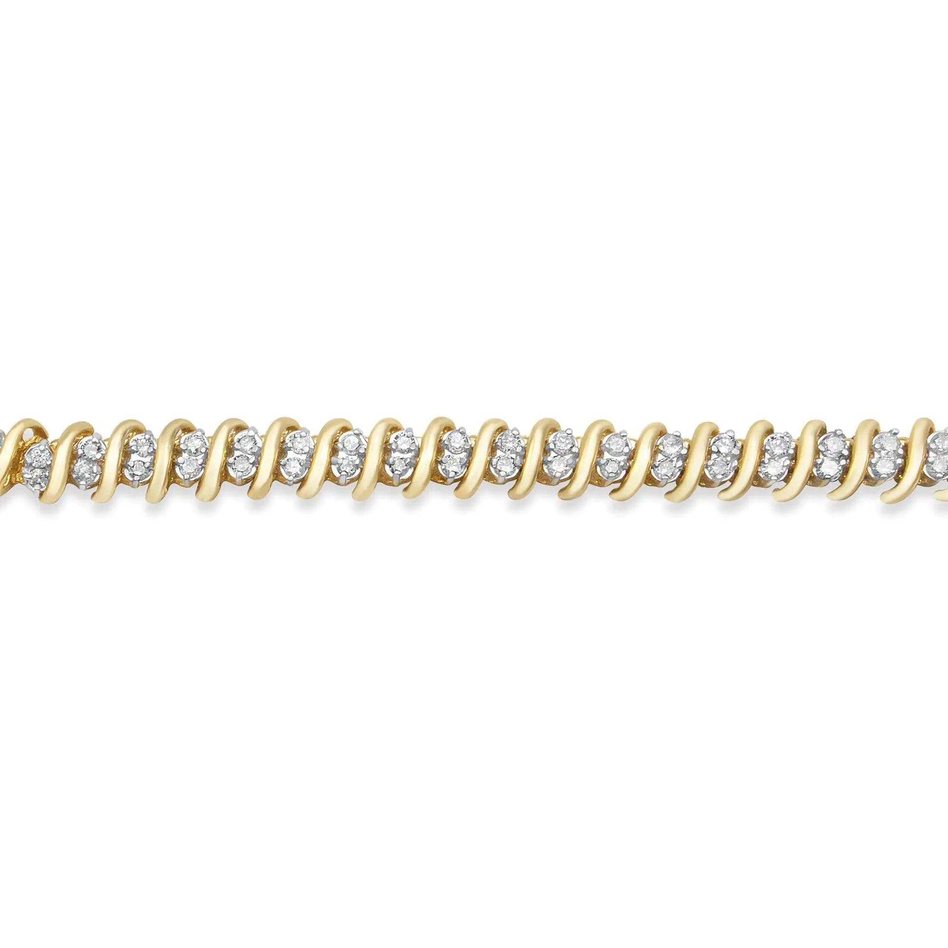10K Yellow Gold 2.0 Cttw Martini Prong Set Brilliant Round Cut Double Diamond S Link Tennis Bracelet (J-K Color, I1-I2 Clarity) - 7" WEM Support (www.WEM.support)