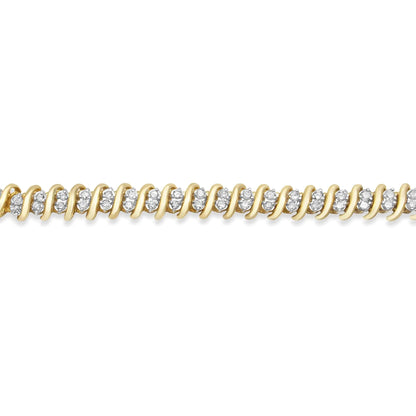 10K Yellow Gold 2.0 Cttw Martini Prong Set Brilliant Round Cut Double Diamond S Link Tennis Bracelet (J-K Color, I1-I2 Clarity) - 7" WEM Support (www.WEM.support)
