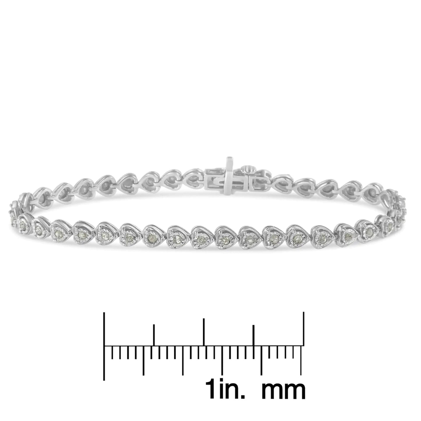 .925 Sterling Silver 1.0 Cttw Miracle Set Diamond Heart-Link 7" Tennis Bracelet (I-J Color, I2-I3 Clarity) WEM Support (www.WEM.support)