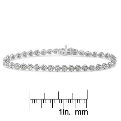 .925 Sterling Silver 1.0 Cttw Miracle Set Diamond Heart-Link 7" Tennis Bracelet (I-J Color, I2-I3 Clarity) WEM Support (www.WEM.support)