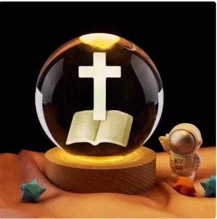 Luminous Crystal Ball Night Light Solid Wood Base Home Decoration HejK.com