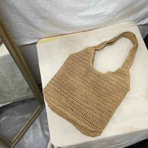 Women's Simple Holiday Straw Shoulder Bag WEM Support (www.WEM.support)