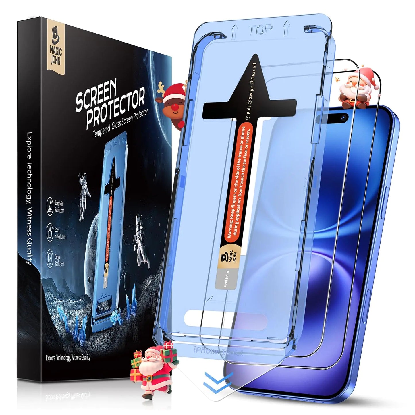 MAGIC JOHN 2 Pack for iPhone 16 6.1 inch Tempered Glass Screen Protector (Not Pro), Auto Dust - Elimination, Bubble Free, Easy Installation, HD Clear - Catch Cards