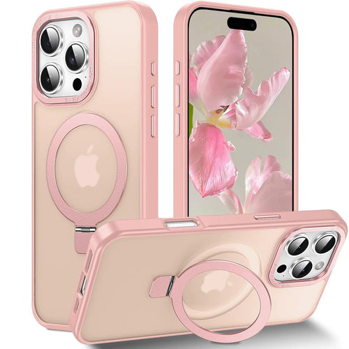 Magnetic for iPhone 16 Pro Max Case with Invisible Stand, [10 FT Drop Protection] [Velvety Touch] Slim Translucent Matte Back Shockproof Phone Case for iPhone 16 Pro Max 6.9'', Pink - Catch Cards