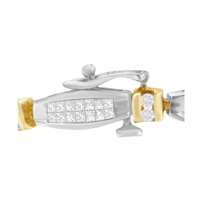 14K Two-Tone Gold Princess and Round Cut Diamond Beaded Bracelet (2.00 cttw, H-I Color, SI2-I1 Clarity) WEM Support (www.WEM.support)