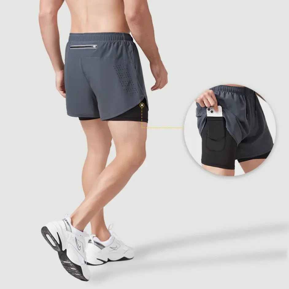 Men's Double - Layer Sports Shorts - Catch Cards