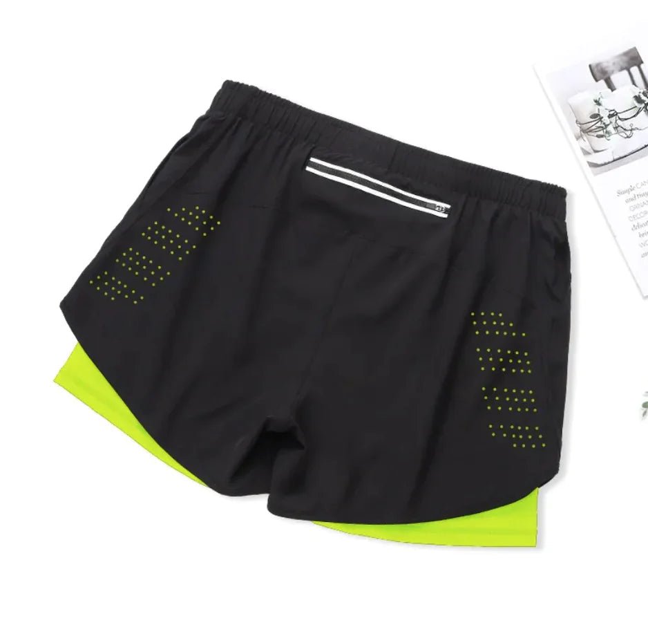 Men's Double - Layer Sports Shorts - Catch Cards