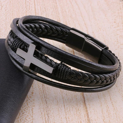 Men's Retro Braided Leather & Steel Bracelet - Catch Cards