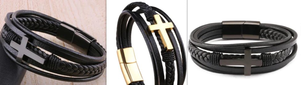 Men's Retro Braided Leather & Steel Bracelet - Catch Cards