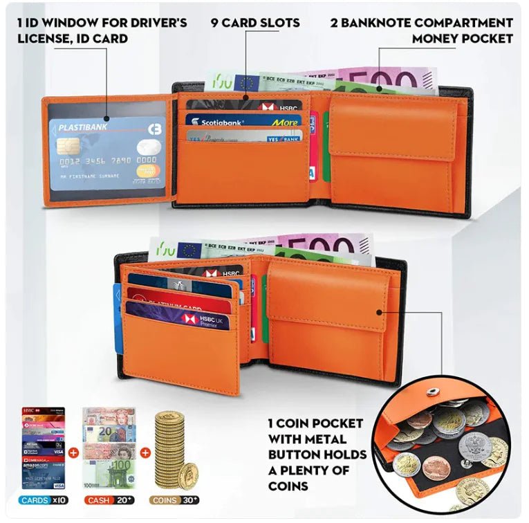 Men's RFID Leather Bifold Wallet - Catch Cards