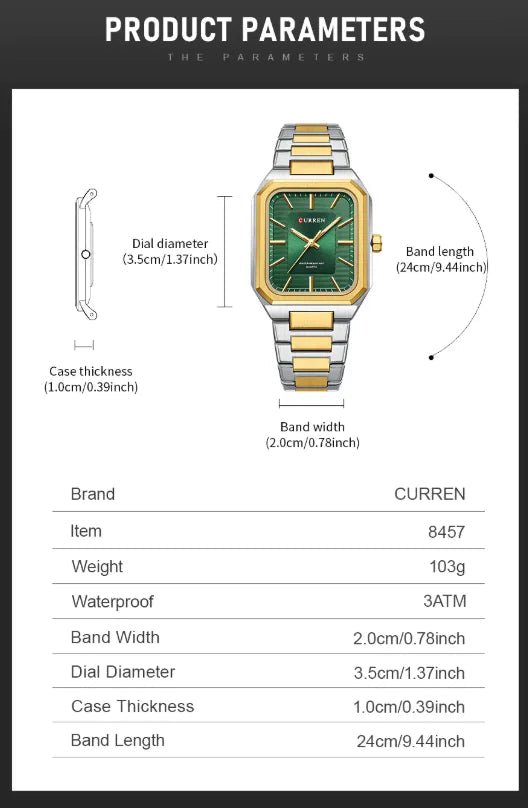 Men's Steel Band Square Quartz Watch - Catch Cards