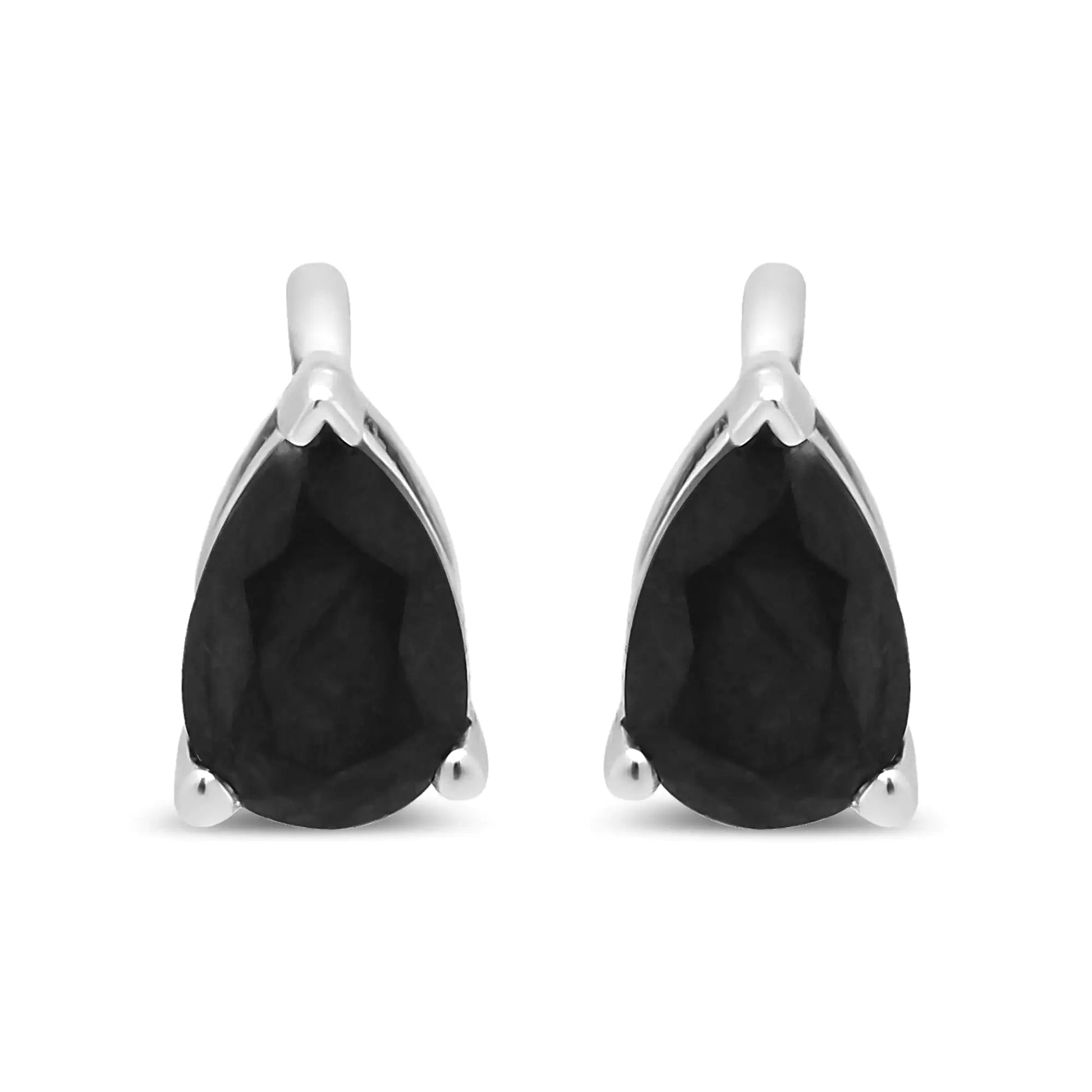 14K White Gold Treated Black Pear Shaped Solitaire Diamond 3 Prong Stud Earrings (Black Color, VS2-SI1 Clarity) WEM Support (www.WEM.support)