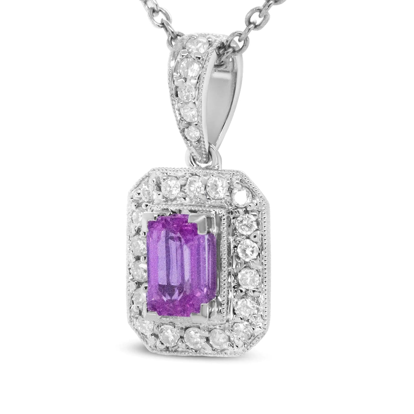 18K White Gold 6x4mm Pink Sapphire and 1/4 Cttw Pave-Set Round Diamond Pendant 18" Necklace - (H-I Color, VS1-VS2 Clarity) WEM Support (www.WEM.support)