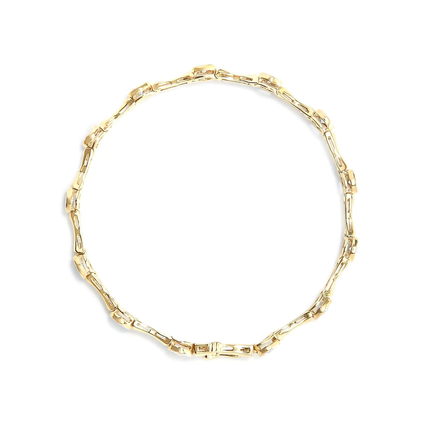 10K Yellow Gold Plated .925 Sterling Silver 1.0 Cttw Miracle Set Diamond Bezel Style Station Link Bracelet (H-I Color, I3 Clarity) - Size 7" WEM Support (www.WEM.support)