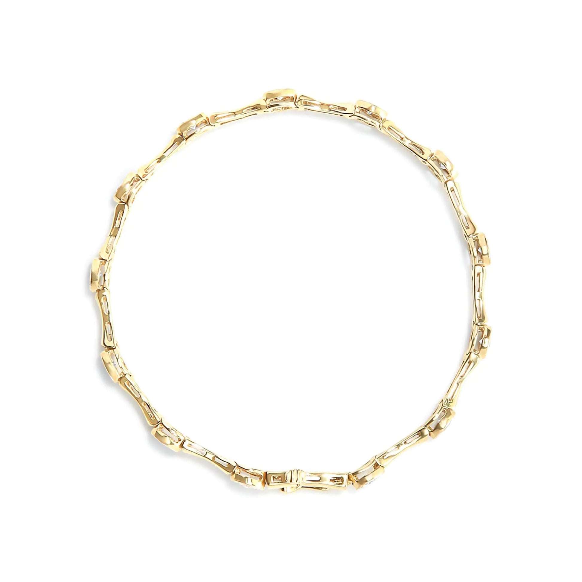 10K Yellow Gold Plated .925 Sterling Silver 1.0 Cttw Miracle Set Diamond Bezel Style Station Link Bracelet (H-I Color, I3 Clarity) - Size 7" WEM Support (www.WEM.support)